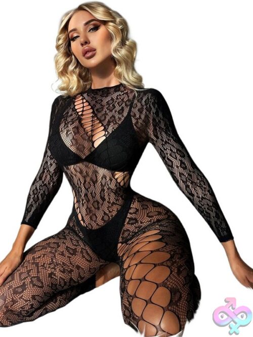 Black Pearl Cut Out Long Sleeve Dress Black - Image 4