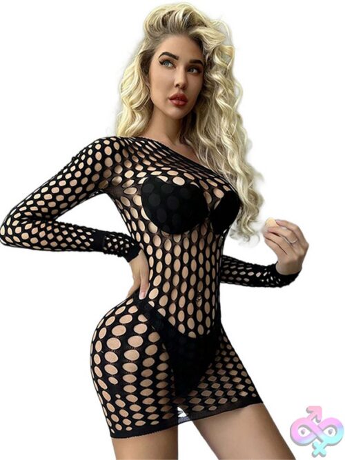 Black Pearl Large Pothole Long Sleeve Dress Black - Image 3