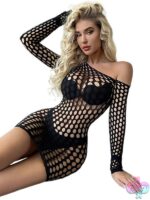 Black Pearl Large Pothole Long Sleeve Dress Black - Image 4