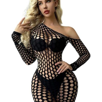 open weave mini dress Black Pearl Large Pothole Long Sleeve Dress Black