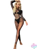 leopard lace catsuit black full-body stretch lace by Black Pearl Intimates