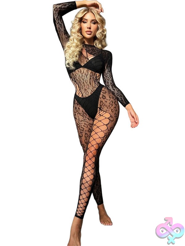 Discreet-Toys-Black-Pearl-Leopard-Lace-Catsuit-Black-Nu-Bp-7628-Black Leopard Lace Catsuit Black Full-Body Stretch Lace By Black Pearl Intimates