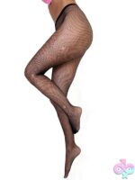 Black rhinestone Mardi Gras fishnet tights in curvy size with green, purple, and gold sparkle by Kixies