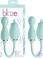 Aqua blue dual stimulator vibe with licking tip and rotating G-spot egg by Nasstoys