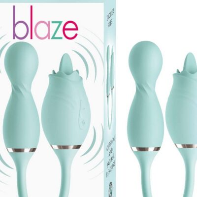 Aqua blue dual stimulator vibe with licking tip and rotating G-spot egg by Nasstoys