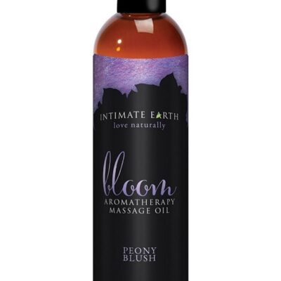 Bloom Peony Blush Massage Oil 120 ml orange bottle by Intimate Earth