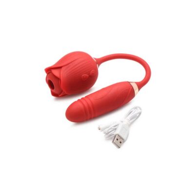 Bloomgasm Romping Rose Suction and Thrusting Vibrator in Red by XR Brands