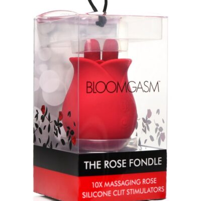 Bloomgasm Rose Fondle 10X massaging clit stimulator in red phthalate-free silicone by Xr Bloomgasm