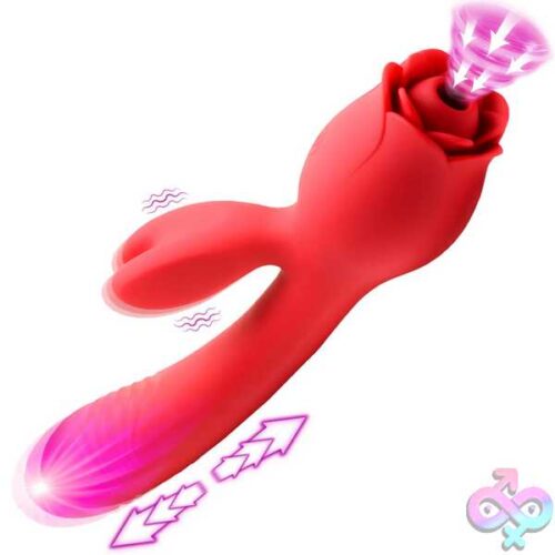Blooming Bunny Sucking And Thrusting Silicone Rabbit Vibrator - Red - Image 5
