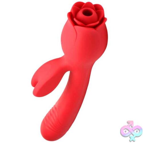 Blooming Bunny Sucking And Thrusting Silicone Rabbit Vibrator - Red - Image 7