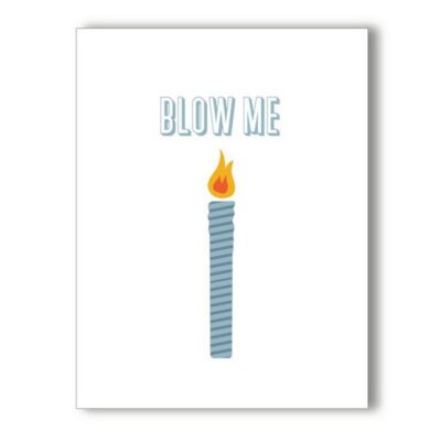 Blow Me Naughtykard blue greeting card with envelope in plastic sleeve by Kushkards