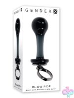 Sleek black borosilicate glass anal plug with aluminum alloy finger ring by Gender X