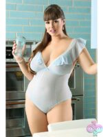 Powder blue mesh ruffled off-the-shoulder teddy with detachable garters in size 3X/4X by Fantasy Lingerie