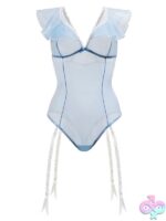 Blue Daiquiri Mesh Ruffled Teddy – Powder Blue – 3X/4X - Image 3