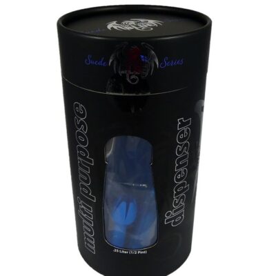 Blue suede rubberized aluminum whipped cream dispenser with tulip and straight tips by Gourmet Innovations