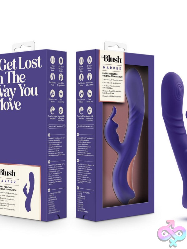 Discreet-Toys-Blush-Harper-Midnight-Nu-Bl-47601 Bendable Purple Rabbit Vibrator With Come-Hither G-Spot Tip And Soft Clitoral Ears By Blush Novelties