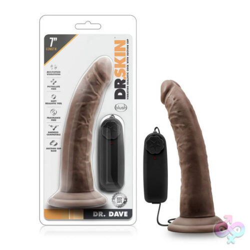 Blush Novelties Sex Toys - Dr. Skin - Dr. Dave - 7 Inch Vibrating Cock With Suction Cup - Chocolate