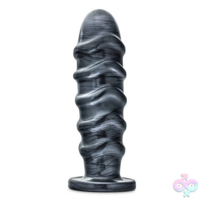 Jet Annihilator Carbon black ribbed anal dildo by Blush with suction-cup base
