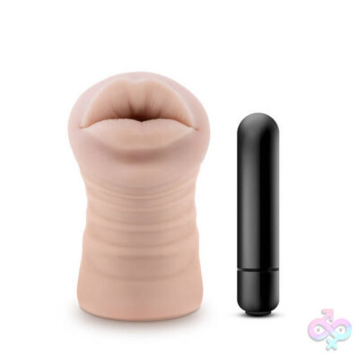 M for Men Angie Vanilla vibrating masturbator by Blush — beige realistic mouth stroker