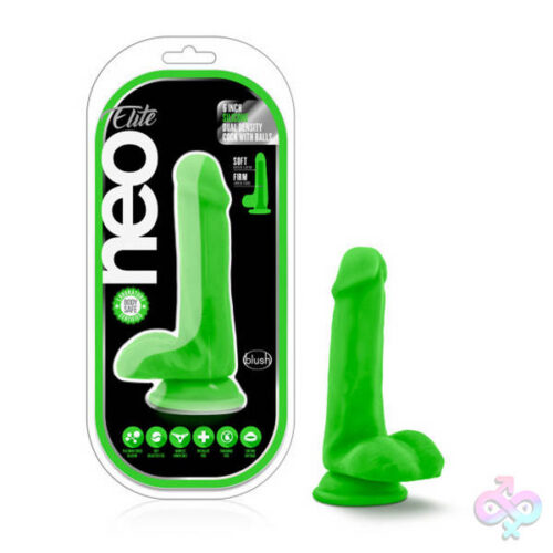 Blush Novelties Sex Toys - Neo Elite - 6 Inch Silicone Dual Density Cock  With Balls - Neon Green
