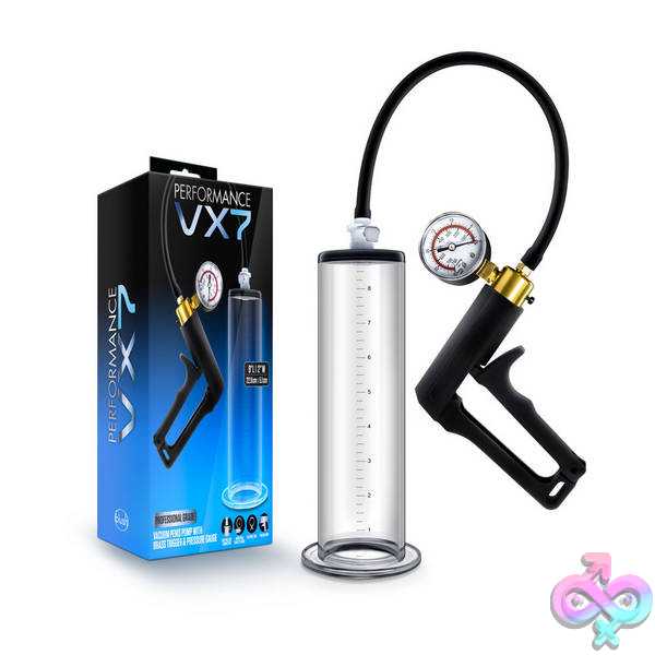 Discreet-Toys-Blush-Novelties-Performance-Vx7-Vacuum-Penis-Pump-With-Brass-Trigger-Pressure-Gauge-Clear-Bl-06401 Performance - Vx7 Vacuum Penis Pump With Brass Trigger &Amp;Amp; Pressure Gauge - Clear - Image 1