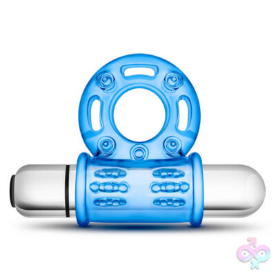Stay Hard 10 Function Vibrating Bull Ring by Blush — clear TPE cock ring with removable vibrating bullet