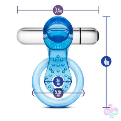Stay Hard 10 Function Vibrating Tongue Ring Blue by Blush — waterproof pulsating couples cock ring