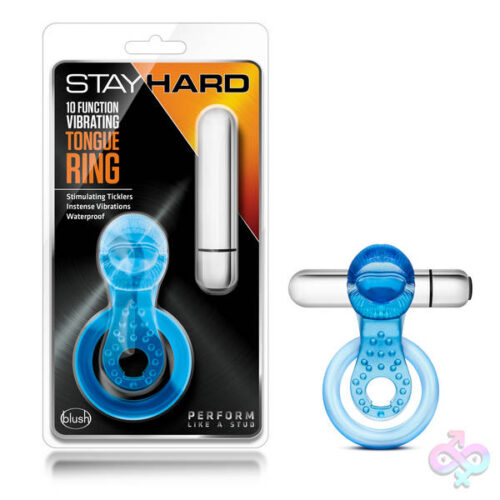 Blush Novelties Sex Toys - Stay Hard 10 Function Vibrating Tongue Ring - Blue