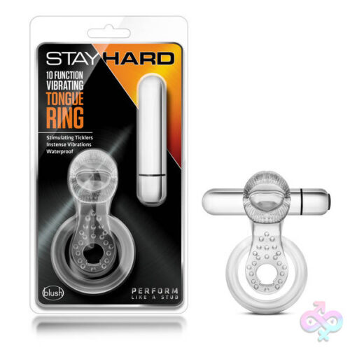 Blush Novelties Sex Toys - Stay Hard - 10 Function Vibrating Tongue Ring - Clear