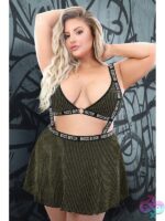 Metallic Rib Knit Suspender Skirt – Queen Size Black/Gold - Image 2