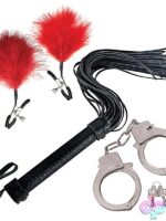 Bondage Whip, Feather & Cuffs Set – Red - Image 2