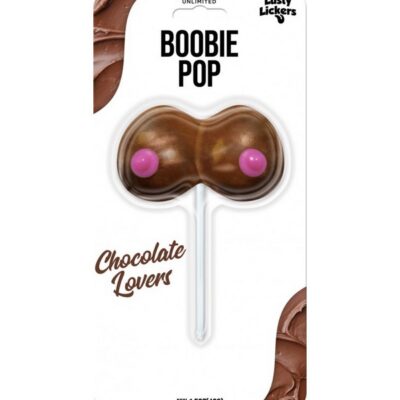 Chocolate-flavored boobie-shaped novelty candy pop in brown by Hott Products