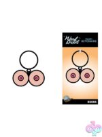 Beige boobs enamel novelty keychain by Wood Rocket on a metal key ring
