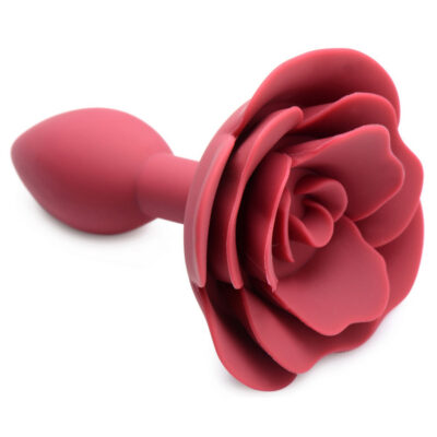 Booty Bloom Silicone Rose Anal Plug Small by XR Brands — red velvety rose-shaped anal plug