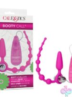 Pink silicone vibrating anal kit with probe, graduating beads, and multi-speed stimulator by California Exotic Novelties