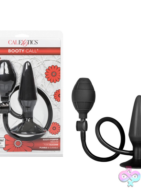 Discreet-Toys-Booty-Call-Booty-Pumper-Medium-Black-Nu-Se-0395-80-2 Medium Inflatable Anal Plug In Black Silicone With Suction Cup Base By California Exotic Novelties