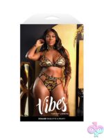Shattered foil mesh halter bralette and cutout panty set in gold queen size by Fantasy Lingerie