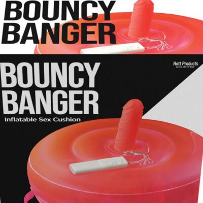 Pink inflatable ride-on cushion with removable vibrating dildo and wire controller by Hott Products