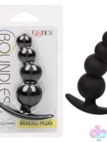 Graduated beaded anal plug in black flexible silicone by California Exotic Novelties