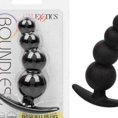 Graduated beaded anal plug in black flexible silicone by California Exotic Novelties