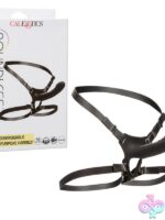Boundless rechargeable multi-purpose strap-on harness in black silicone and spandex by California Exotic Novelties