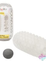 Smoke-tinted reversible squishy ball stroker in silicone with storage case by California Exotic Novelties