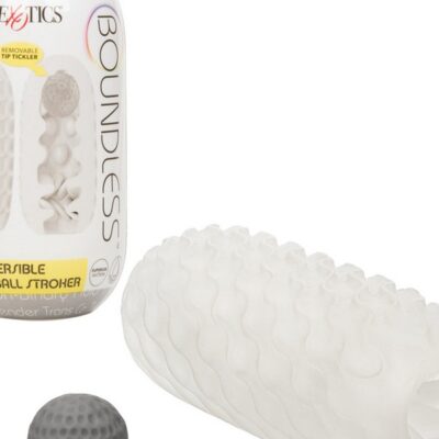 Smoke-tinted reversible squishy ball stroker in silicone with storage case by California Exotic Novelties
