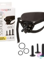 Boundless Silicone Pegging Kit with three graduated probes and adjustable harness in black by California Exotic Novelties