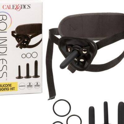 Boundless Silicone Pegging Kit with three graduated probes and adjustable harness in black by California Exotic Novelties