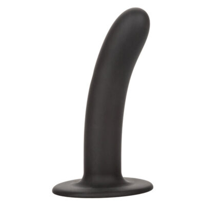 Boundless Smooth 6 Inch black curved silicone strap-on dildo by CalExotics with suction cup base