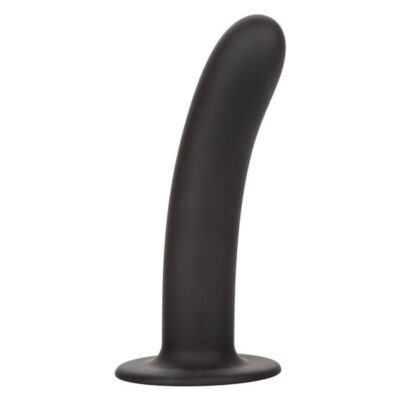 Boundless Smooth 7 Inch Black Curved Silicone Strap-On Dildo by CalExotics with suction cup base