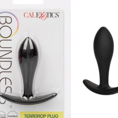 Boundless Teardrop Plug in black flexible silicone with easy-pull base by California Exotic Novelties