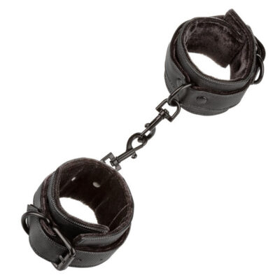 Boundless Wrist Cuffs by CalExotics — black vegan leather padded restraints with swivel clasp