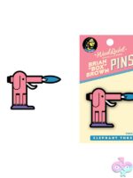 Pink Elephant Torch enamel lapel pin designed by Box Brown on a neutral background